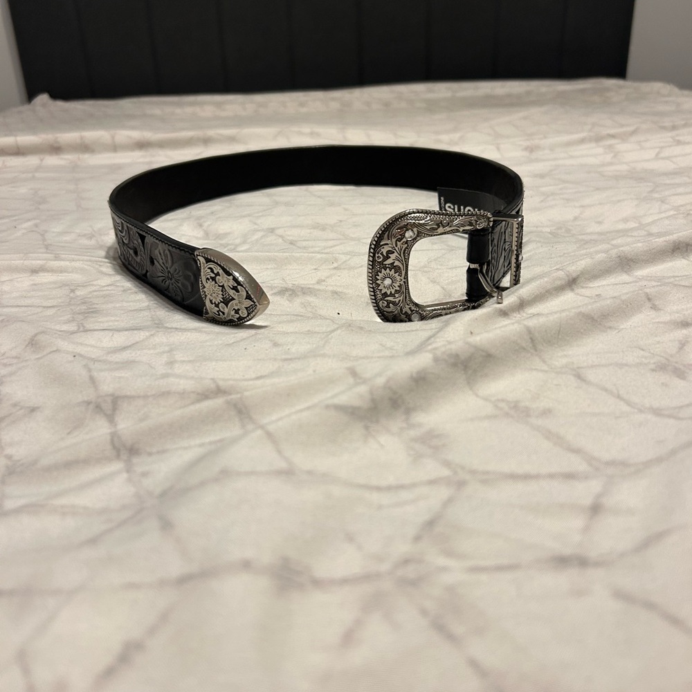 Simons Black Belt with Ornate Silver Buckle